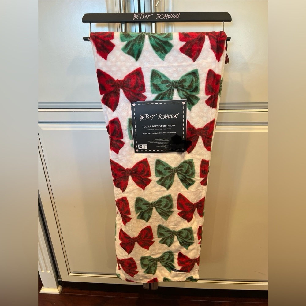 Betsey Johnson Christmas BlanketThrow with Red and Green Design